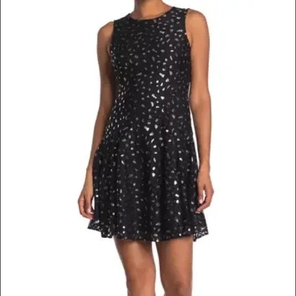 Tommy Hilfiger Metallic Leopard Lace Dress - Black/Silver